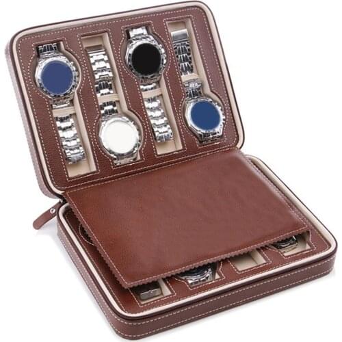 2/4/8 Grids Portable Faux Leather Zipper Travel Watch Storage Case Box Organizer Watches Display Men Women Watch Collector Case