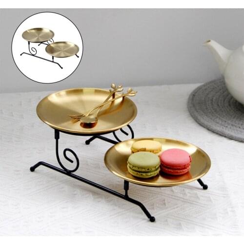 2-Tier Iron Serving Tray Home Bedroom Study for Cake Cupcake Snacks Pastries Nuts