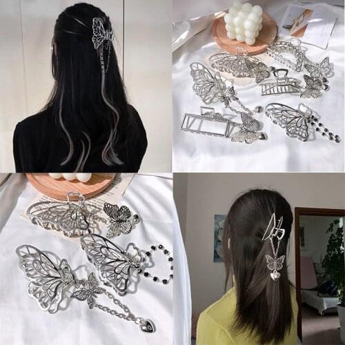 2021 Butterfly Metal Hairpin New Vintage Goth Long Tassel Love Pendant Barrettes for Women Party Hair Accessories Jewelry