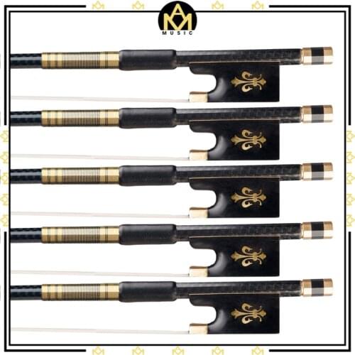 5pc/1set Carbon Fiber 4/4 Violin Bow Grid/Braided Stick Ebony Frog Sheepskin Grip White Mongolia Horsehair Fast Response
