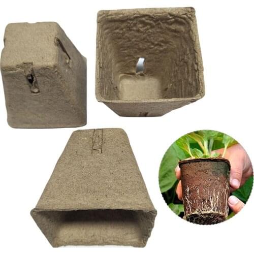 50pcs Square Plant Starter Peat Pots Flower Vegetable Seedlings Nursery Cup Environmental Protection Paper Planter Pot Garden