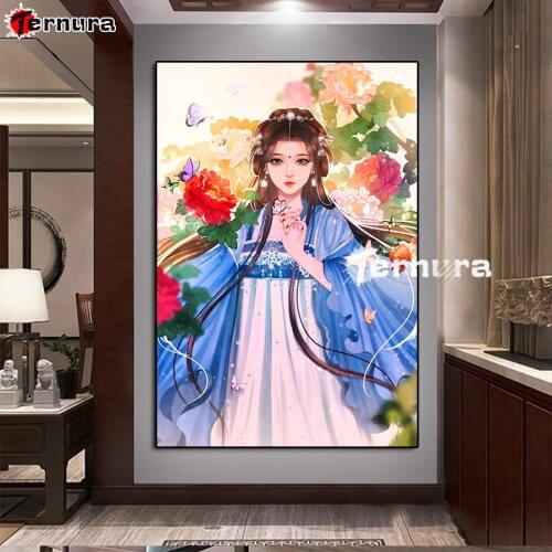 5d Diy Diamond Painting Cross Stitch Oriental butterfly flower woman Mosaic Diamond Embroidery Square Drill Cross stitch decor