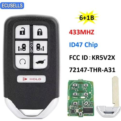 6+1/7 Button Remote Car Key Fob 433Mhz ID47 47 Chip for Honda Odyssey 2018 2019 FCC ID: KR5V2X 72147-THR-A31 HON66 Uncut Blade