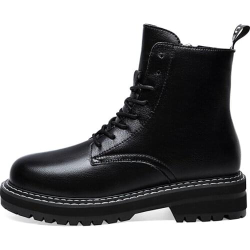 Round Toe Thick-Soled Martin Boots, Lace-Up Solid Color Shoes, WomenS Platform WomenS Shoes
