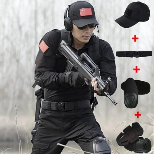 Black Uniform Military Men Hunting Clothing Tactical Combat Shirt With Elbow Pads Tactico Pants With Knee Pads Hunting Clothes