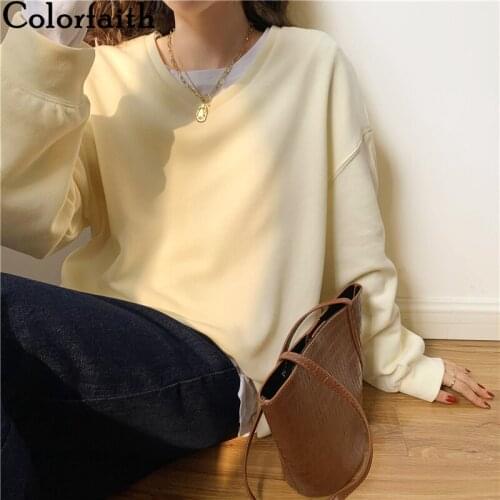 Colorfaith New 2021 Autumn Winter Women Sweatshirts Harajuku Pullovers Oversized Itself Wild Korean Pop Jumper Girls Tops SS505