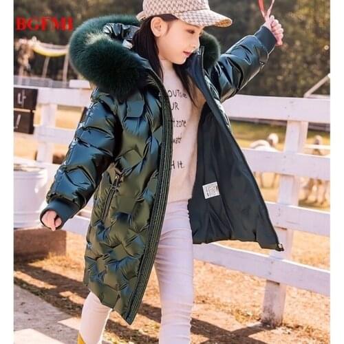 Children Coat Parka Fake Fur Kids Teenager Thickening Outerwear Fashion Winter Girl Clothes Warm Down Cotton Hooded Jacket