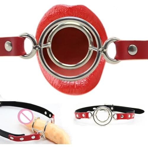 Double Round Ring Flail open Mouth Gag Oral Fixation Mouth Plug Stuffed Head Bondage Restraints Sex toy Products For Couple