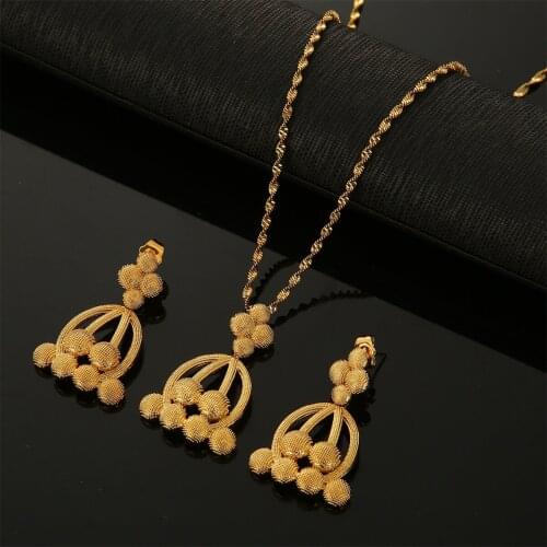 Ethiopian Gold Color Pendant Necklace Earrings Middle Eastern Arab African Dubai Jewelry Set