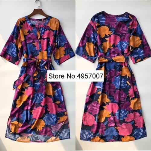 Elfbop Ladies 2020 Viscose 100% O Neck Buttoned Midi Dress With Matching Waist Ties