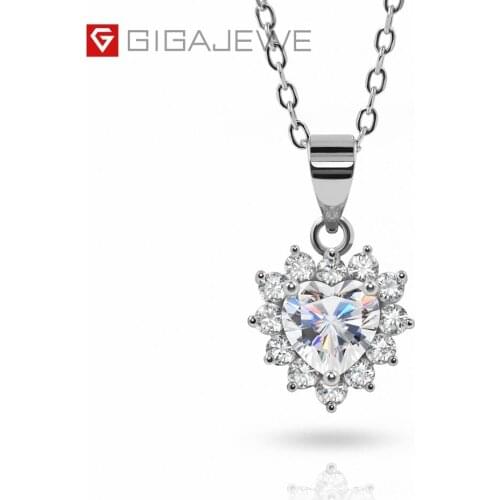GIGAJEWE 0.8ct 6.0mm Heart Cut 18K White Gold Plated 925 Silver Necklace For Women Moissanite Love Jewelry Girlfriend Gift