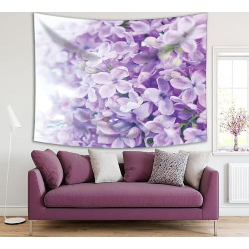 Tapestry Lilac Flowers Sunny Spring Day Garden View Romantic Blossom Bouquet Photo Purple White