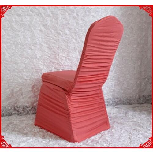 Hot Sale Coral red Ruffled Lycra Spandex Stretch Chair Covers For Wedding Banquet Hotel Party Decoration