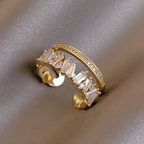 Luxury Zircon Gold Double Layer Adjustable Opening Rings For Women New Fashion Wedding Party Jewelry Student Girls Sexy Ring