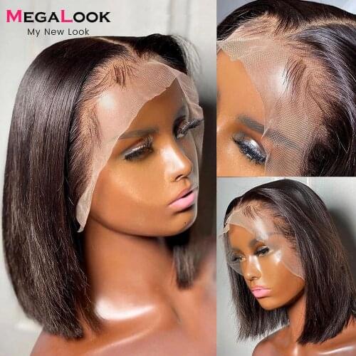 Megalook Short Bob Straight Lace Front Wigs Pre Plucked With Baby Hair Brazilian Virgin Human Hair Wigs For Women Bob Wig 180