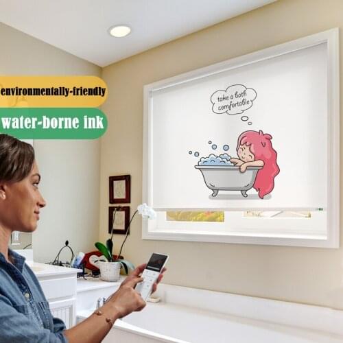 2020 New Electric Print Roller Shades for Bathroom Motorized Roller Blinds Google Alexa Compatible via Broadlink