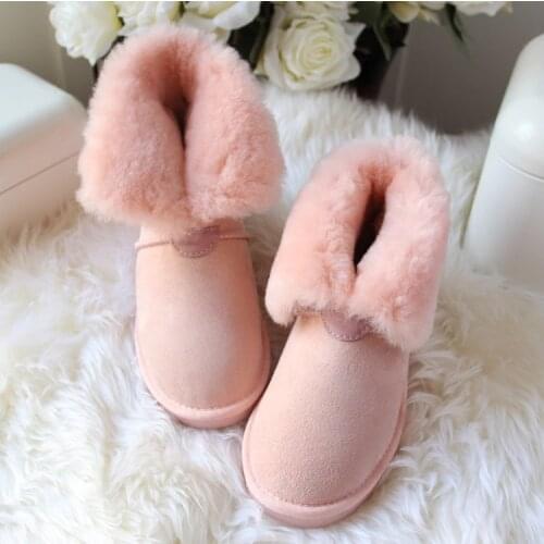 New Fashion Women Snow Boots Warm Natural Fur Winter Boots Genuine Sheepskin Leather Real Wool Women Boots Ankle Boots Shoes