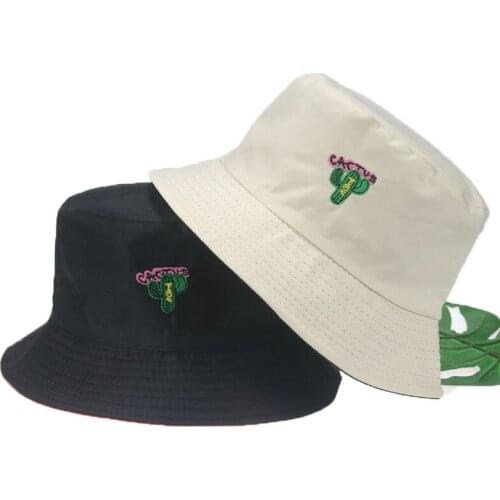 Bucket hat cactus embroidery double side summer hats for women casual beach sun protection white yellow bucket sombreros de sol