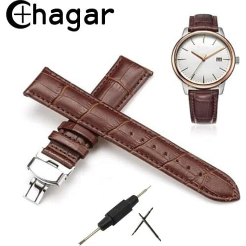 Women Men Soft Calf Genuine Leather Watch Strap Alligator Grain Watch Band Wristband Butterfly Pattern Deployant Clasp Buckle