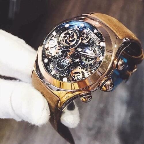 Reef Tiger/RT Men Chronograph Sport Military Watches Date Skeleton Dial Waterproof Casual Business Men Watch Relogio Masculino