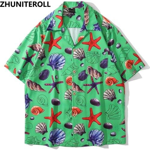Sea Star Graphics Print Shirts Men Hip Hop Vintage Streetwear Short Sleeve Fashion Casual Hawaiian Blouse Harajuku Summer Tops