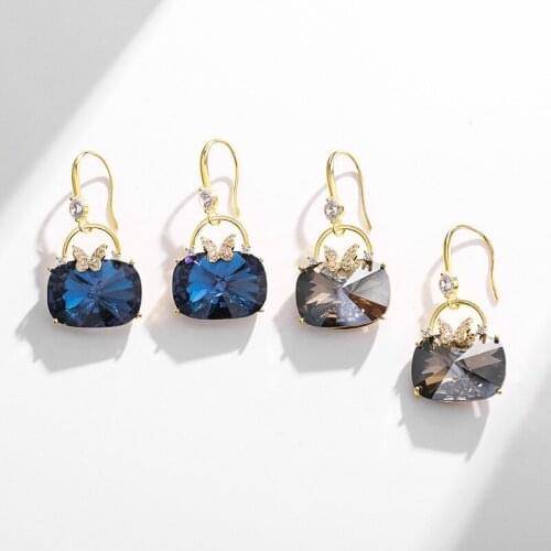 Retro Simple Butterfly Crystal Bag Pendant Earrings Japan And South Korea New Trend Elegant Sweet Ear Hook Ear Jewelry Female