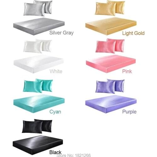 Silk satin bed sheet super soft silky fit 360° enveloping pillowcase mattress cover deep pocket full elastic band
