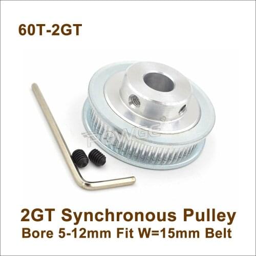 POWGE 60 Teeth 2GT Synchronous Pulley Bore 5-12mm For Width=15mm 2MGT Timing Belt 60T 60Teeth GT2 Pulley 60-2GT BF 3D Design