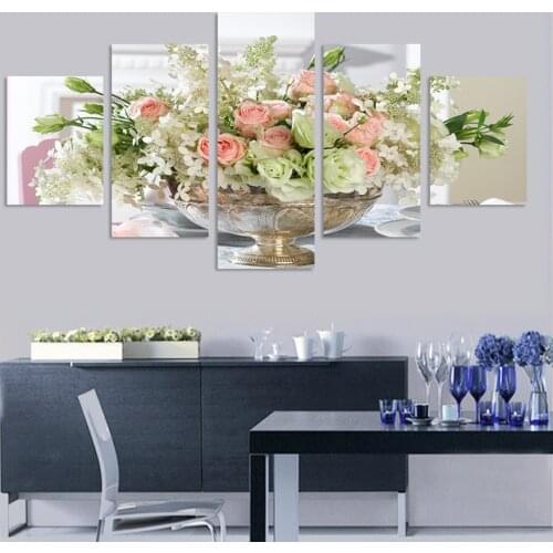 Modern Canvas Home Decor Frame Modular Painting Wall Art HD Printed Poster 5 Panel Rose Lily Flowers Landscape Pictures