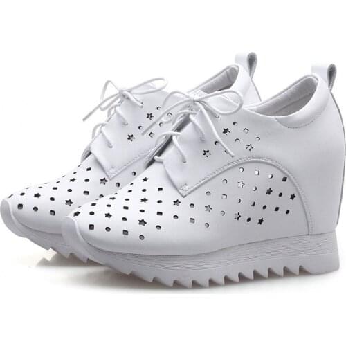 Summer Platform Pumps Shoe Women Lace Up Cow Leather Wedges High Heel Ankle Boots Female Round Toe Fashion Sneakers Casual Shoes