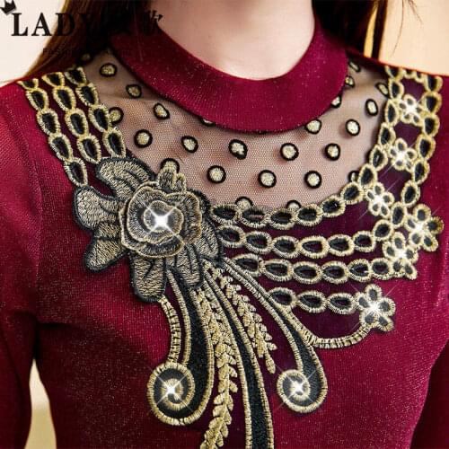 Woman Tshirts Lace Shirt Winter Long Sleeve T-shirt Turtleneck Top for Women Ropa Mujer Camisetas
