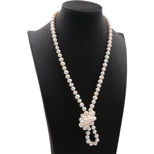 2019 New White Natural Pearl Beads Necklace for Women Long Chain Necklaces 7-8mm Freshwater Pearls Jewelry Trendy Gifts 32" A763