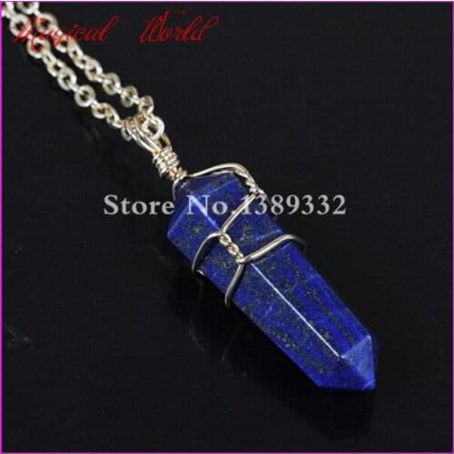 1pcs Natural Gems Druzy Stone Healing Point Pendant Necklace Wire Wrapped Semi-Precious Lapis Lazuli Pendant Necklace