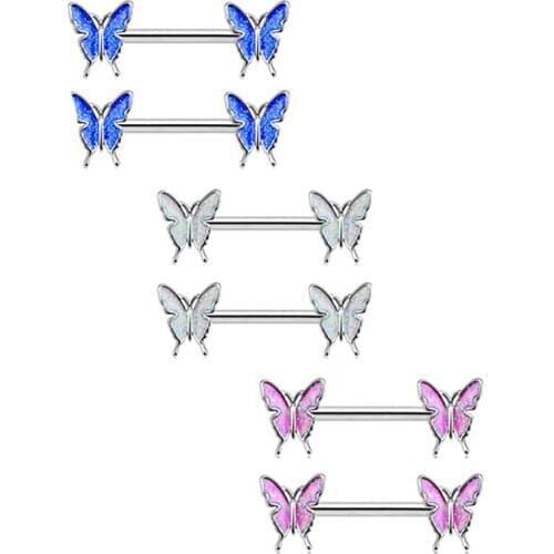 2021 Trendy 1Pc Hot Pink Jewelry Butterfly Barbell Nipple Piercing Nipple Ring Piercing Piercing Sexy Private Body Jewelry