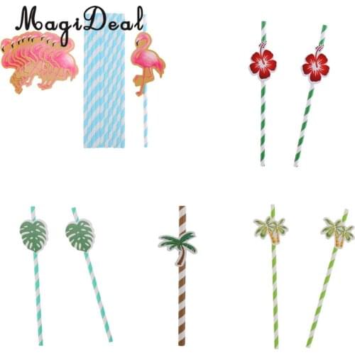 10pcs Paper Striped Drinking Straws Hawaiian Tropical Beach Party Favors