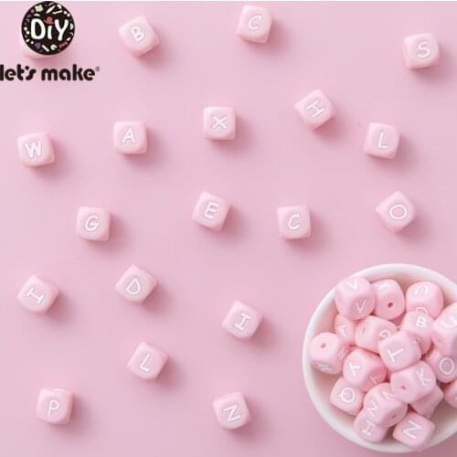 Lets Make 10pcs Pink Silicone Letter Beads Food Grade Silicone Letter Beads Chewing Necklace Teething Baby Toys Beading DIY