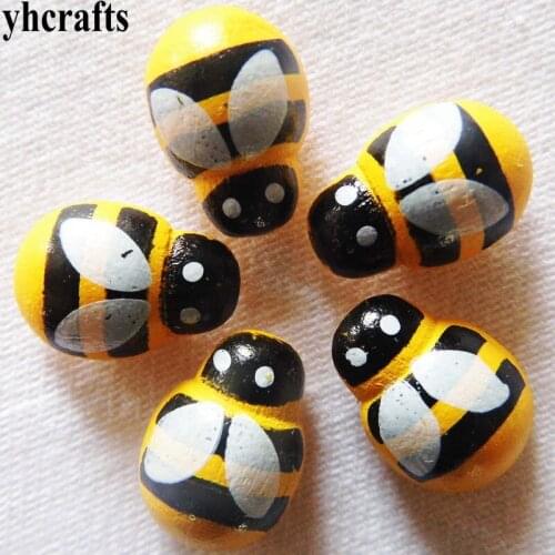 100PCS/LOT.Wood mini yellow bee stickers Bee ladybug stickers Easter decoration Home ornament 3D wall stickers Kids diy toys OEM