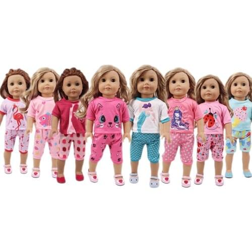 18 Inch American Doll Mermaid Cat Animal Shirt Short Pants Baby New Born Dolls Clothes Outlet Girl Gift