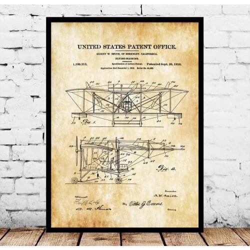 1916 Smith Flying Machine Patent Blueprint Poster
