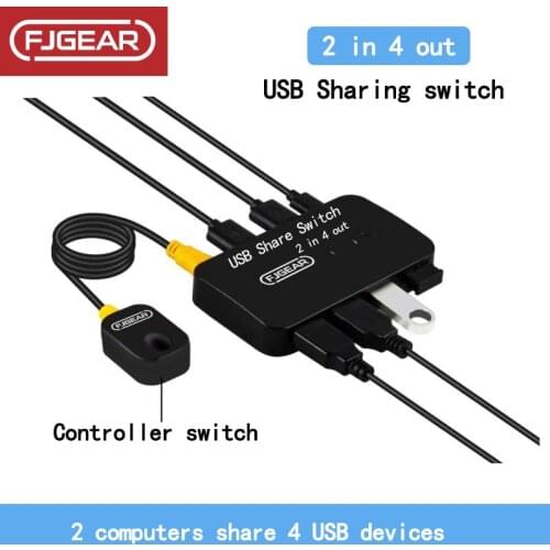 2x4 USB 3.0 Sharing Switch Selector 2 Port PCs Sharing 4 USB Devices for Keyboard Mouse Printer