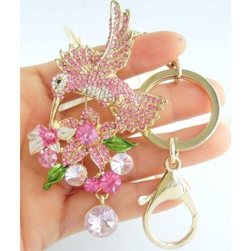 3.54" Unique Animal Bird Hummingbird Keychain Pink Austrian Crystal Pendant K06385C8