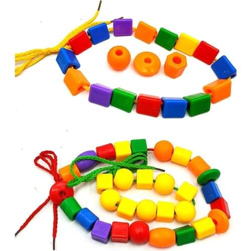 60pcs Beads Toys Geometric figurebeads Stringing Threading Beads Game Education Toy for Baby Kids Children Crafts Beads Toys