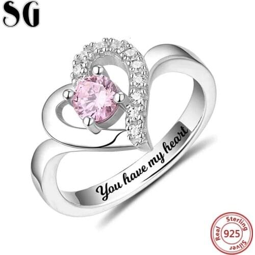 925 Sterling Silver Personalized Classic Heart Shaped Engraved Name & Birthstone Ring Custom Jewelry Mothers Day