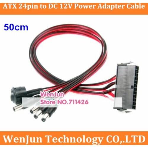 50pcs Motherboard ATX/EPS 24Pin to 12V DC 5.5*2.1mm / DC 5.5*2.5mm Adapter Cable 50cm Power Supply Jumper Start On/Off Switch