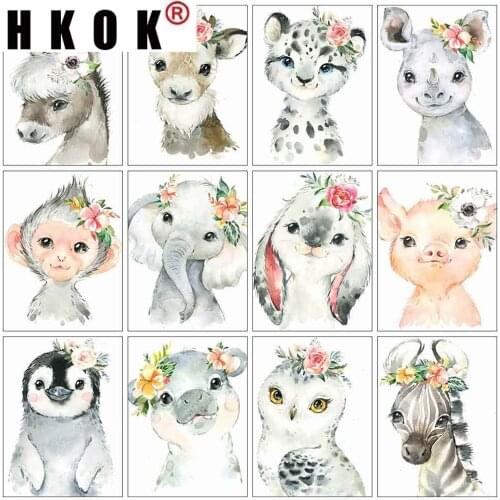 HKOK 5D DIY Diamond Painting Full Square Cartoon Animal Diamond Embroidery Sale Mosaic Crafts Kit Kid Living Room Home Decor