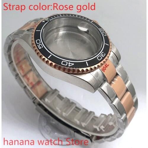 904L stainless steel rose gold strap bracelet with 40mm sapphire glass ETA mingzhuji NH36 MH35 case, black bezel