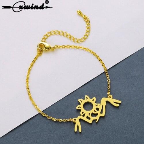 Cxwind Stainless Steel Mountain Moon Bracelets for Women Man Cuff Gold Color Pulseira Feminina Lovers Engagement Jewelry