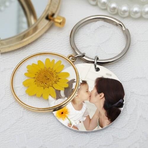 Personalized Pressed Flowers Keychain Custom Photo Keychain Picture Keyring Mothers Day Gift Birthday Anniversary For Her