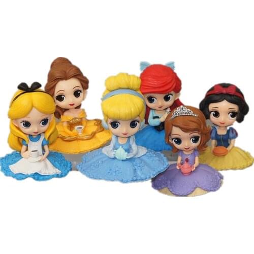 Disney Princess Action Figure Snow White Cinderella Mermaid PVC Toys Teacup Sitting Model Cake Decoration Kids Gift