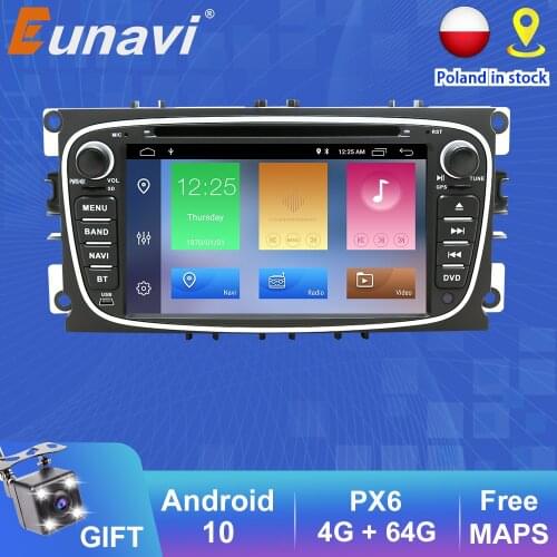 Eunavi 2 Din Android Car Radio DVD Player GPS Navigation For FORD Focus 2 II Mondeo S-MAX C-MAX Galaxy multimedia auto radio dsp